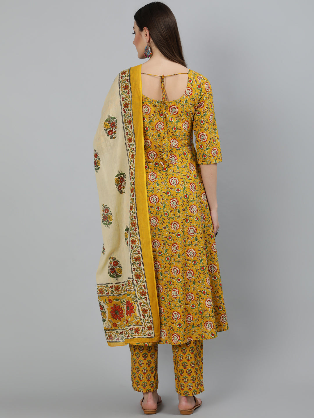 Women Mustard Printed Flared Kurta With Trouser & Dupatta | NOZ2TOZ - Made In INDIA.