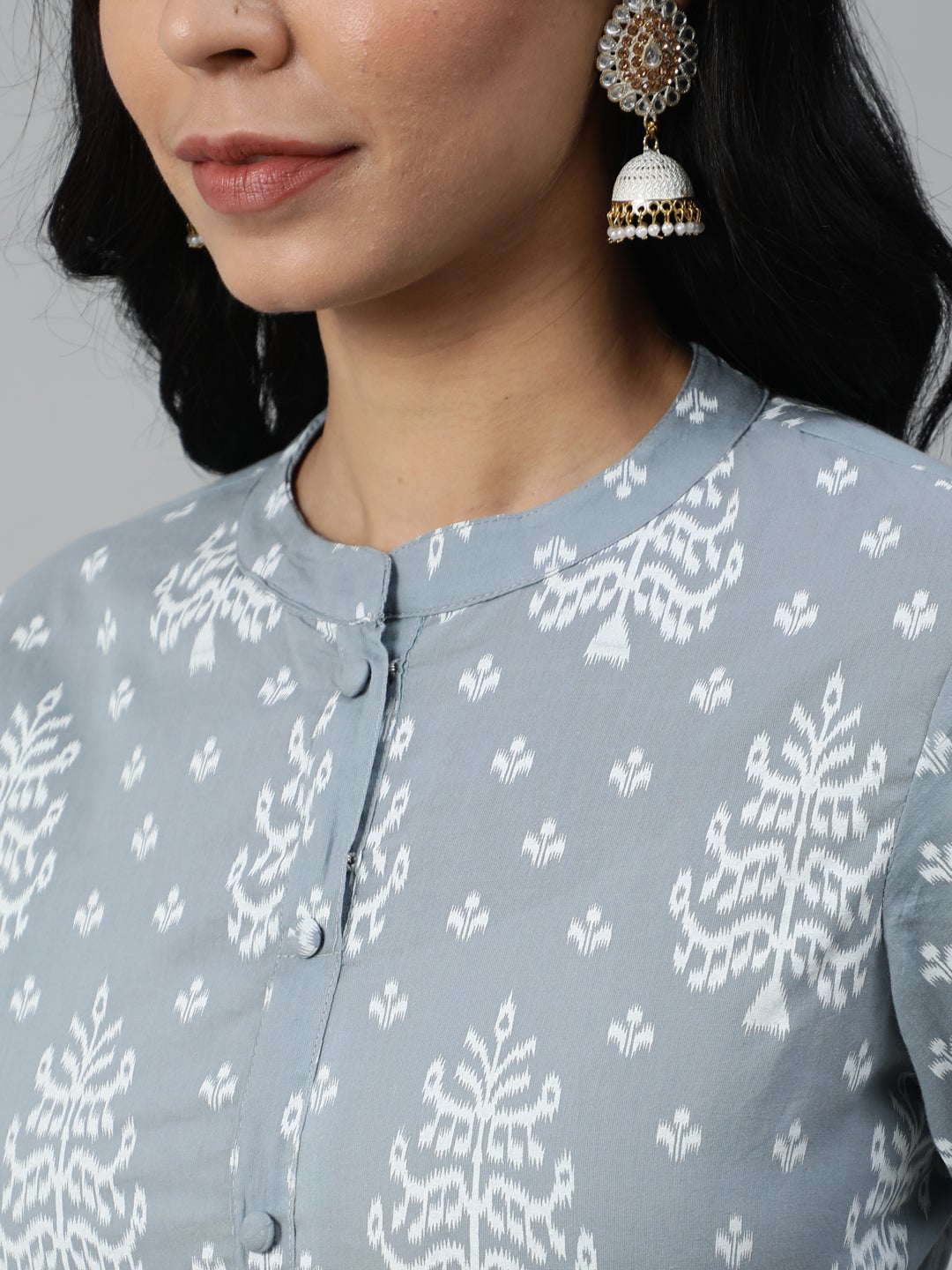 Women Grey Paisley Printed Panelled Pure Cotton Kurta With Trouser & Dupatta | NOZ2TOZ - Made In INDIA.