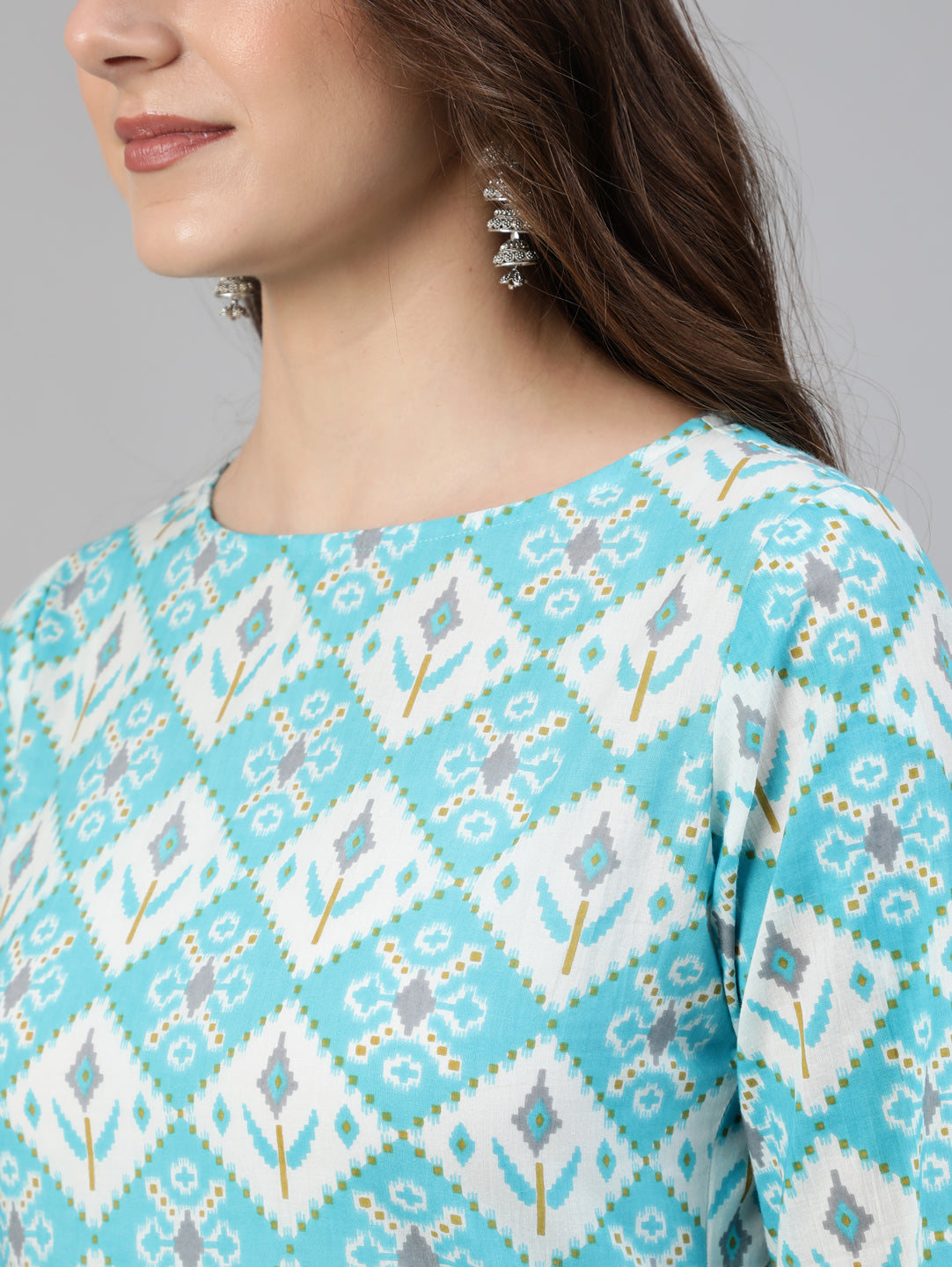 Women Blue & Off White Printed Kurta With Plazo & Dupatta | NOZ2TOZ - Made In INDIA.