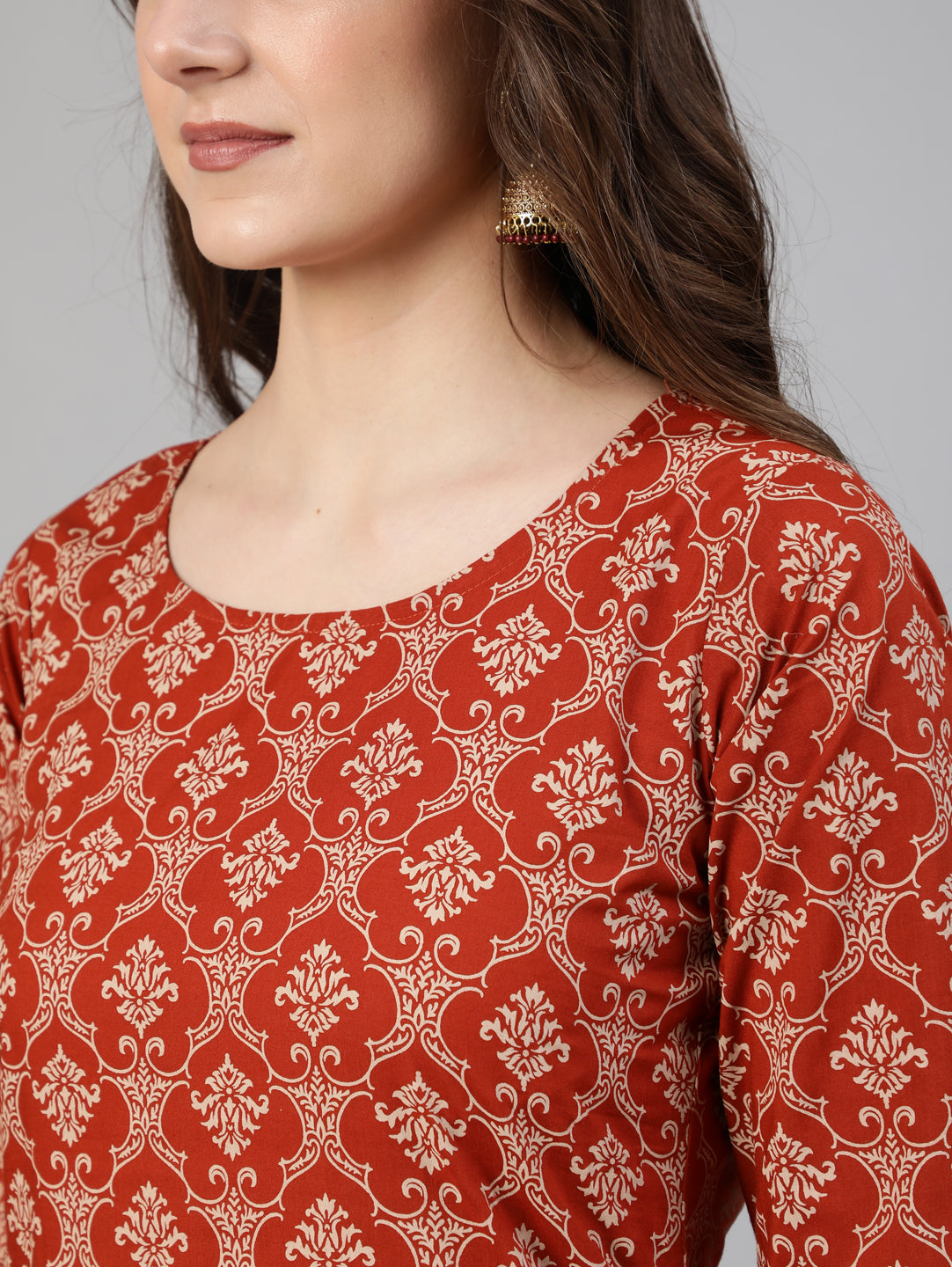 Women Rust Ethnic Printed Straight Kurta With Palazzo And Dupatta | NOZ2TOZ - Made In INDIA.