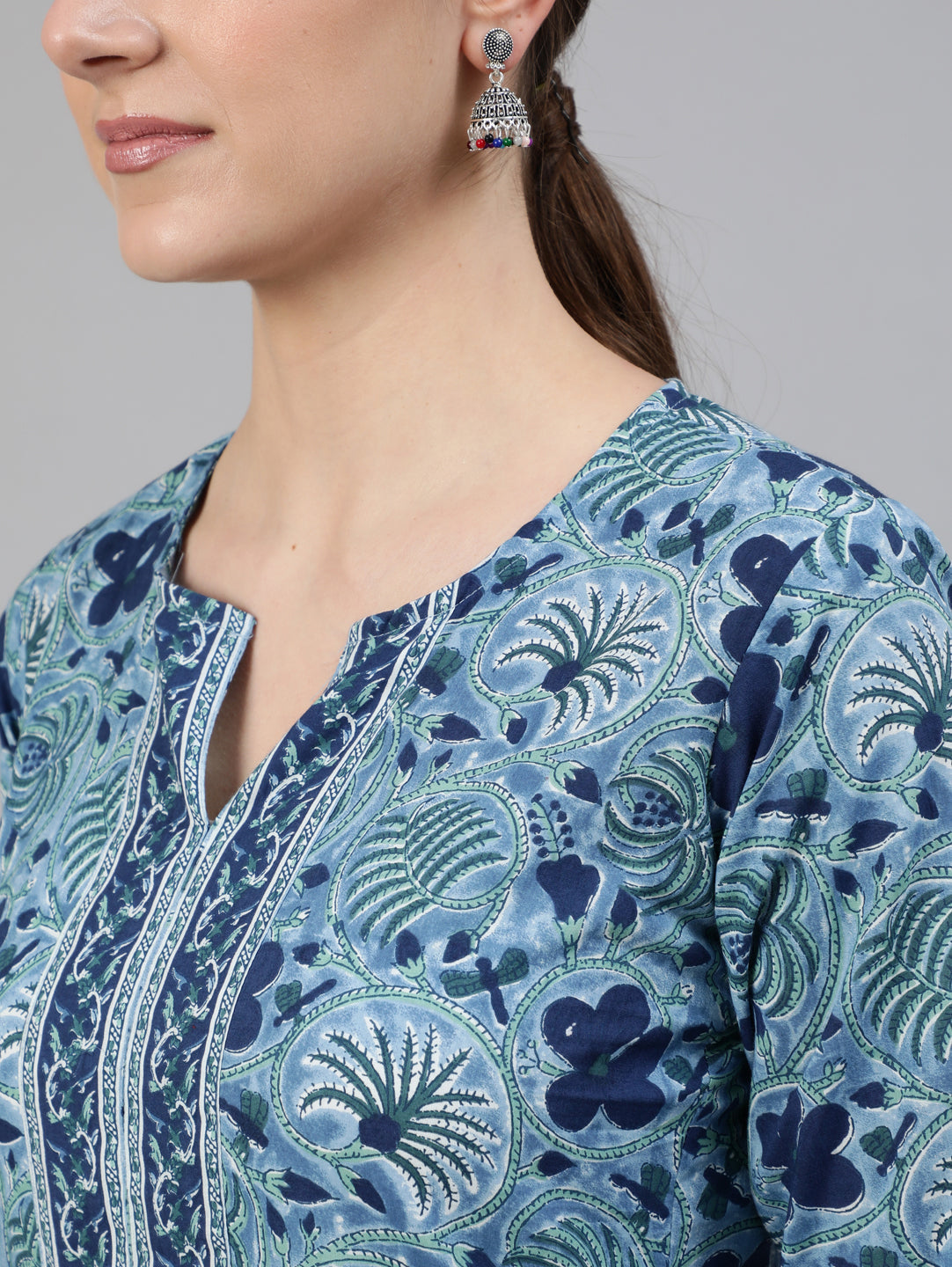 Women Blue Printed Straight Kurta With Plazo & Dupatta | NOZ2TOZ - Made In INDIA.