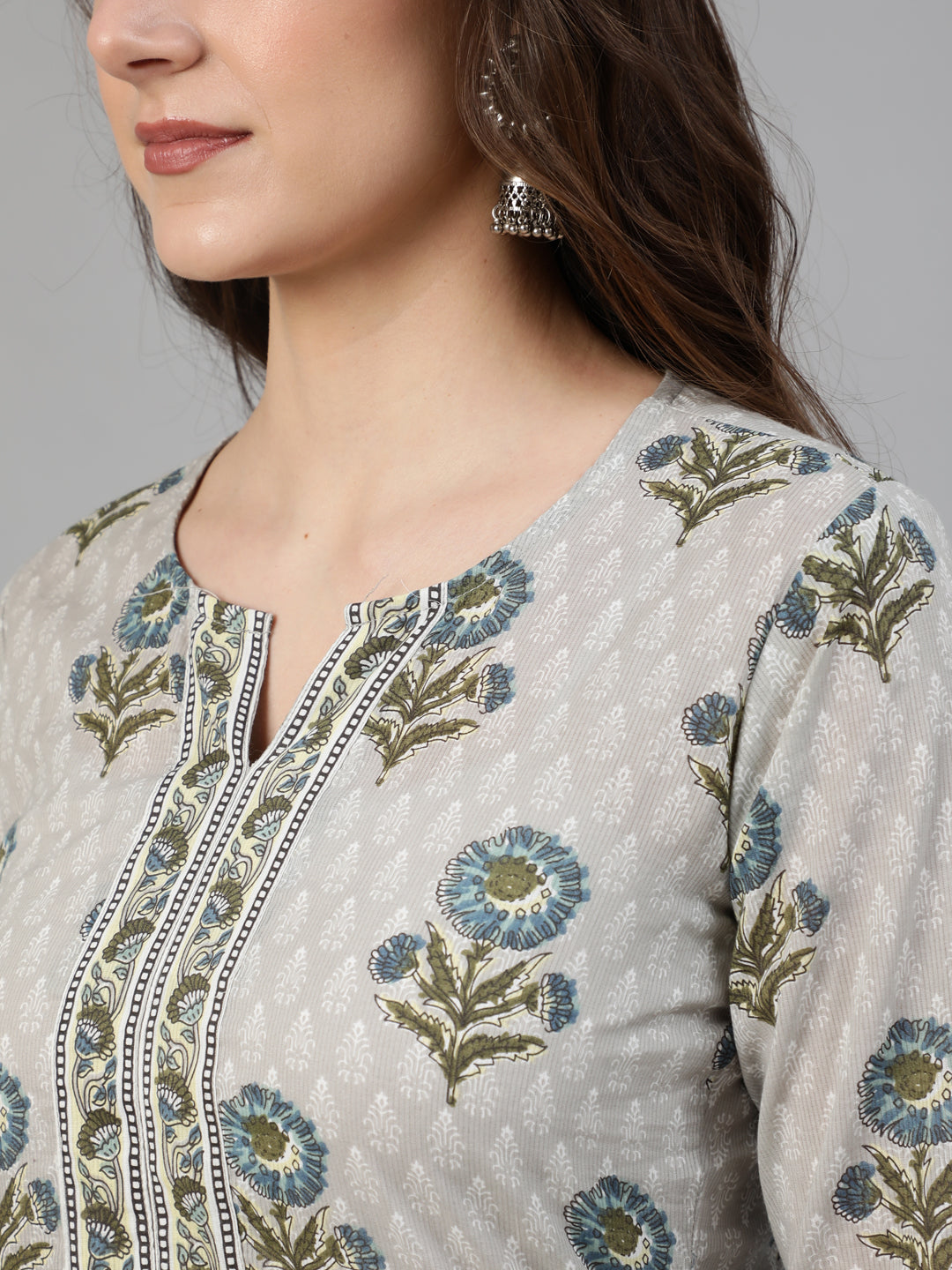 Women Grey Printed Kurta With Plazo & Dupatta | NOZ2TOZ - Made In INDIA.