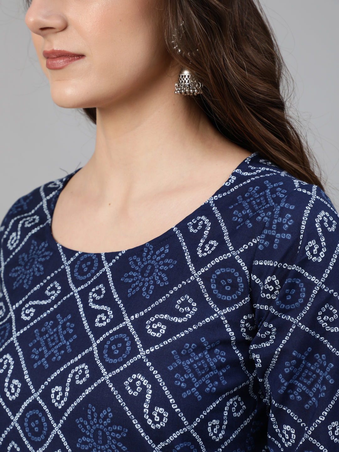 Women Navy Blue Bandhani Printed Straight Kurta With Dupatta And Palazzos | NOZ2TOZ - Made In INDIA.