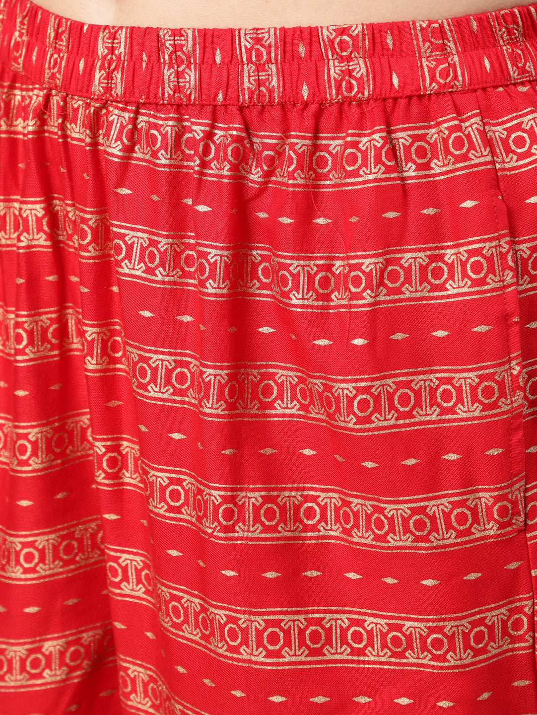 Women Red Gold Ethnic Printed Kurta With Palazzo And Sequence Dupatta | NOZ2TOZ - Made In INDIA.