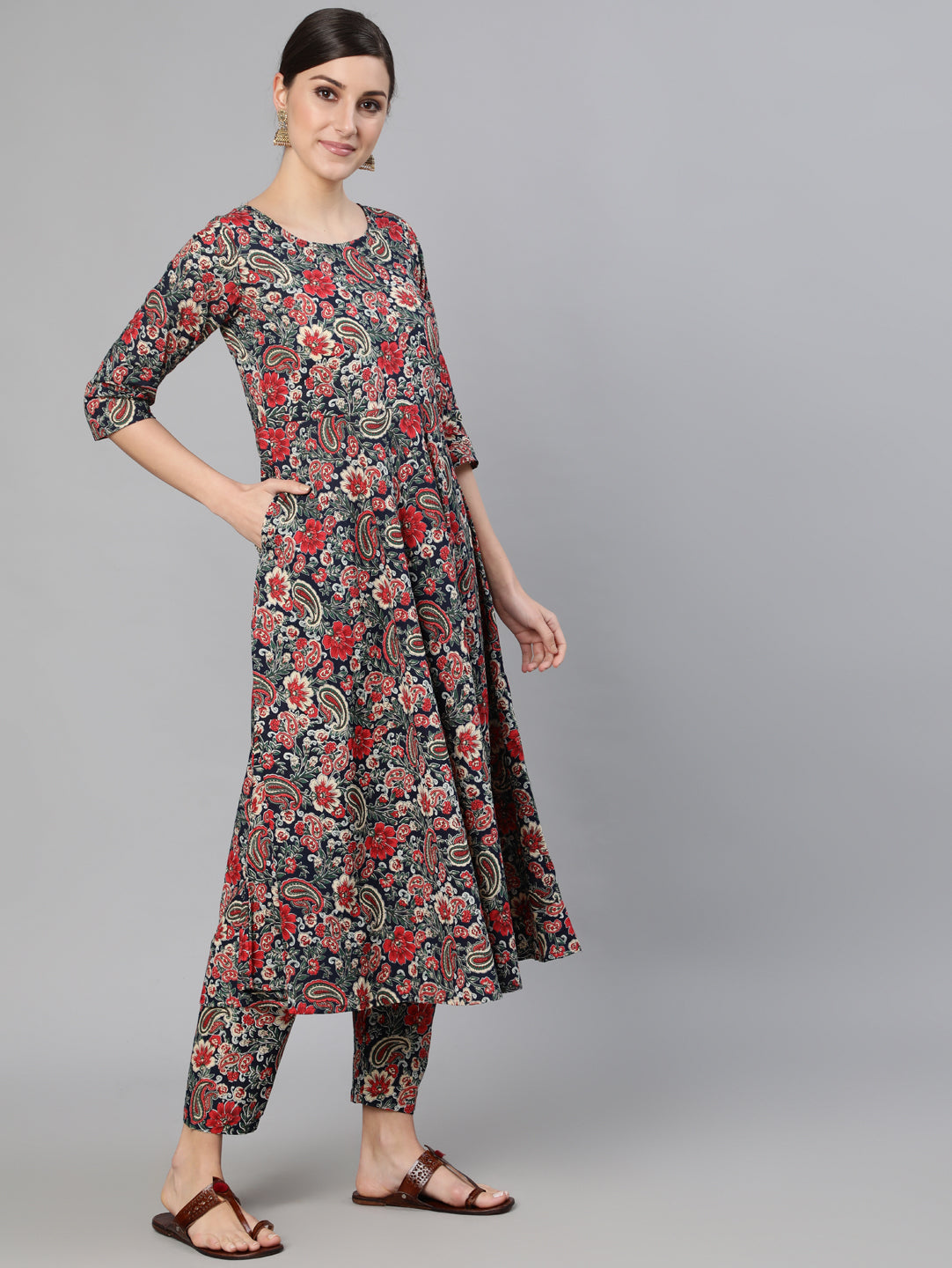 Women Multi Ethnic Printed Flared Kurta And Trouser With Dupatta | NOZ2TOZ - Made In INDIA.