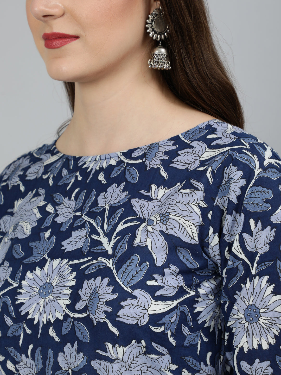 Women Blue Floral Printed Gathered Kurta With Palzzo And Dupatta | NOZ2TOZ - Made In INDIA.