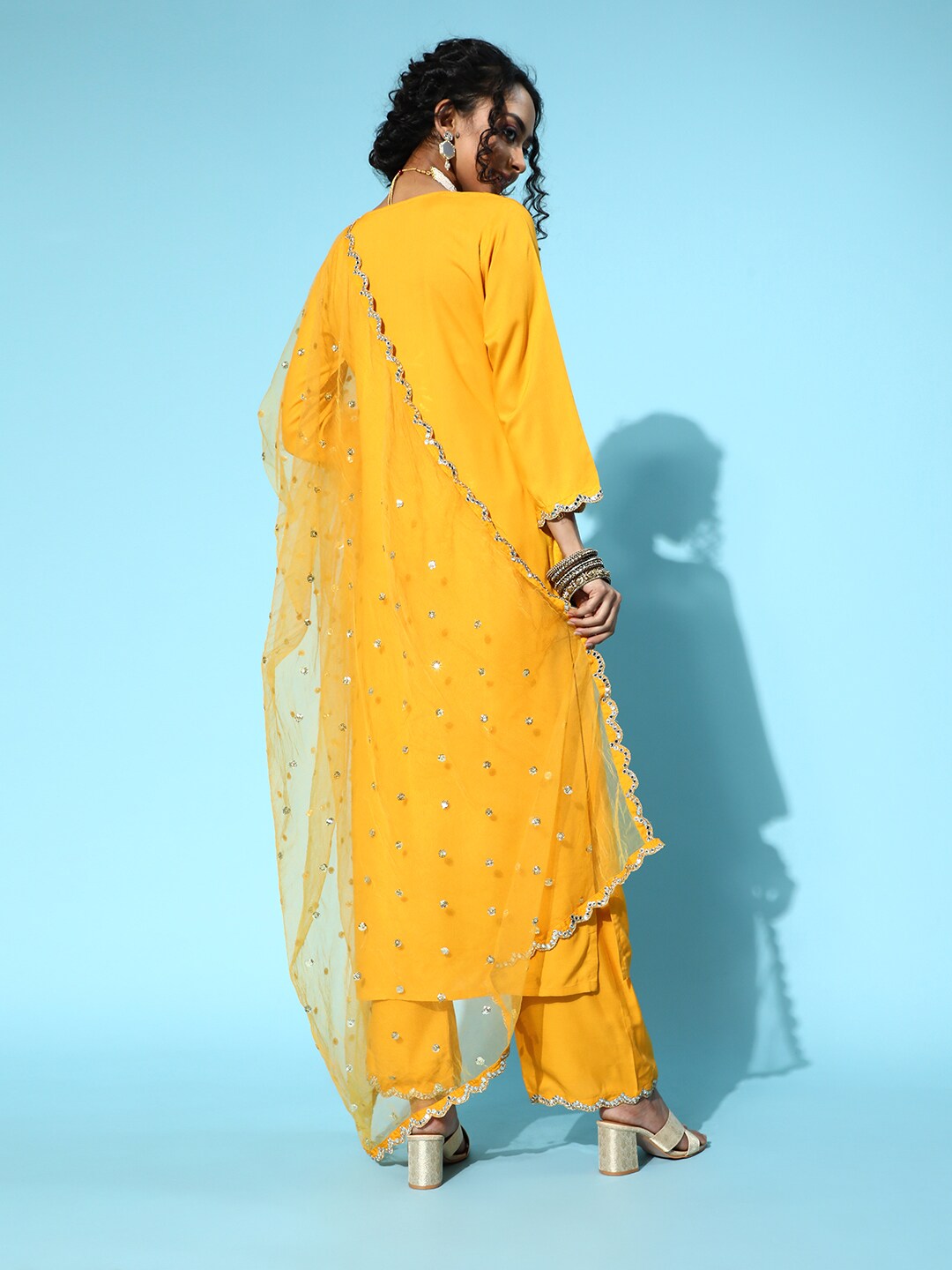 Women Yellow Embroidered Straight Kurta With Plazo & Dupatta | NOZ2TOZ - Made In INDIA.