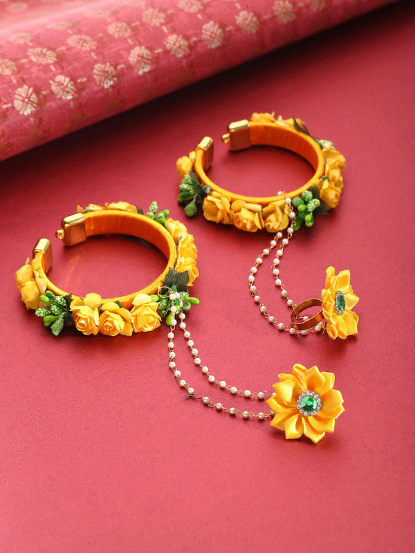 Women's Floral Design Yellow Colour Handcrafted Fancy Hathphool - Priyaasi