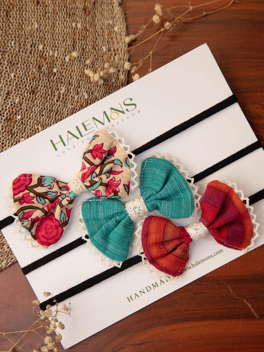 Girl's Handmade Baby Girl Toddler Bow Hair Bands pack of 3 - HALEMONS - Indiakreations