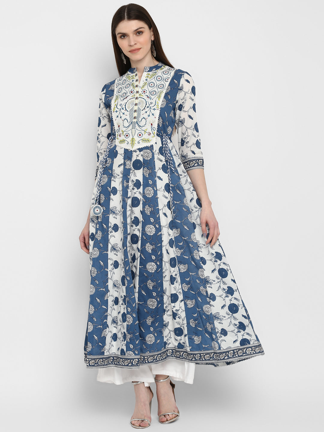 Women's Blue Floral Print & Gota Patti Anarkali Kurta By Vbuyz- (1Pc Set)