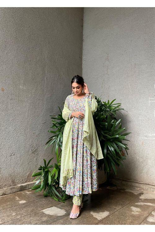 Pista Green Anarkali Set - Indiakreations