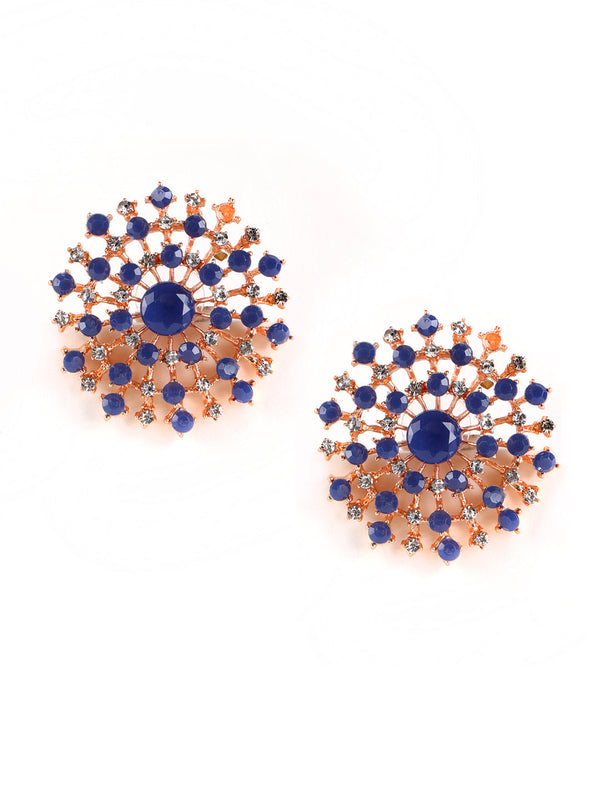 Women's Blue Kundan studed stone Contemporary Stud Earrings - Jazz and Sizzle