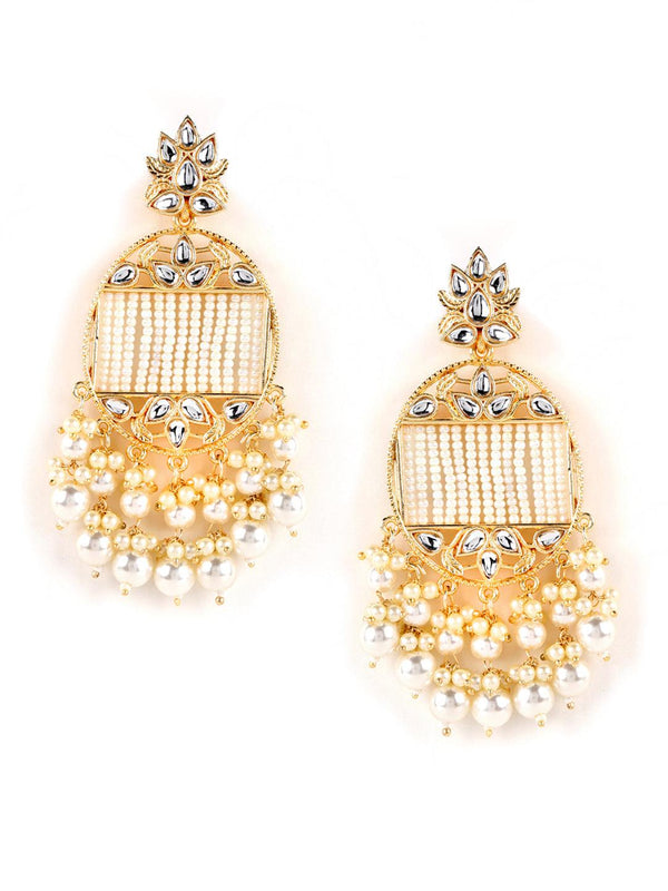 Women's Gold-Plated Handcrafted Kundan Pearl Studded Multistrand Earrings - Jazz and Sizzle - Indiakreations