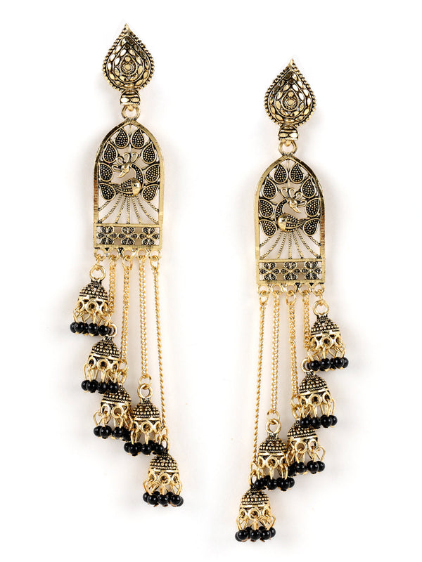 Women's Black Gold Plated Pearl Drop Jhumka Earring - Jazz and Sizzle