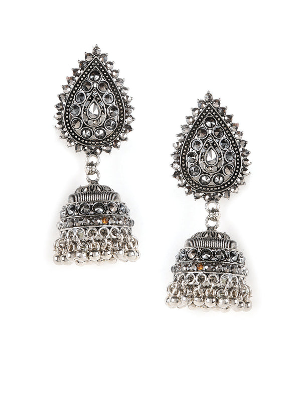 Women's Black Silver Plated Jhumka Earring - Jazz and Sizzle