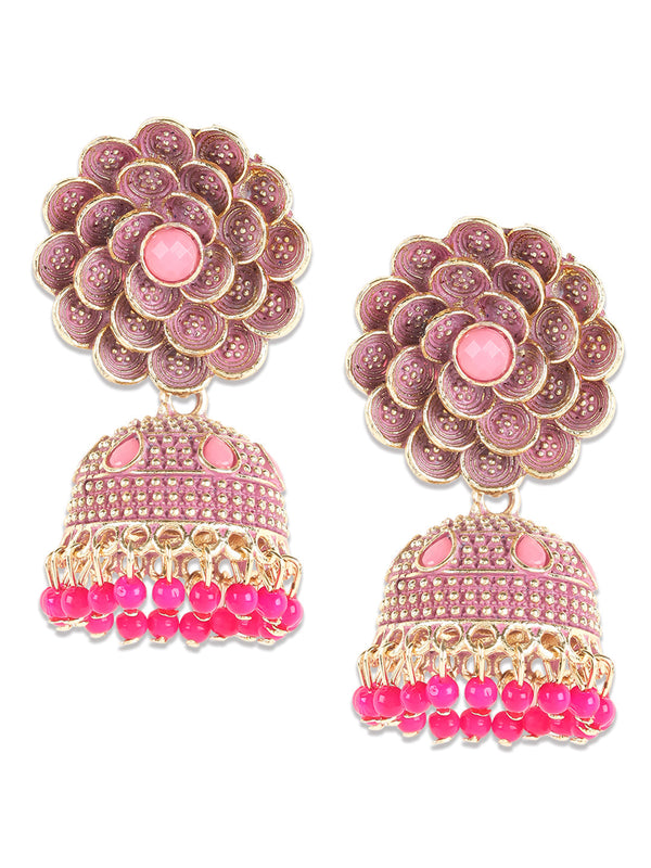 Women's Traditional Gold Plated Enamelled Party Wear Jhumka Earring - Jazz and Sizzle