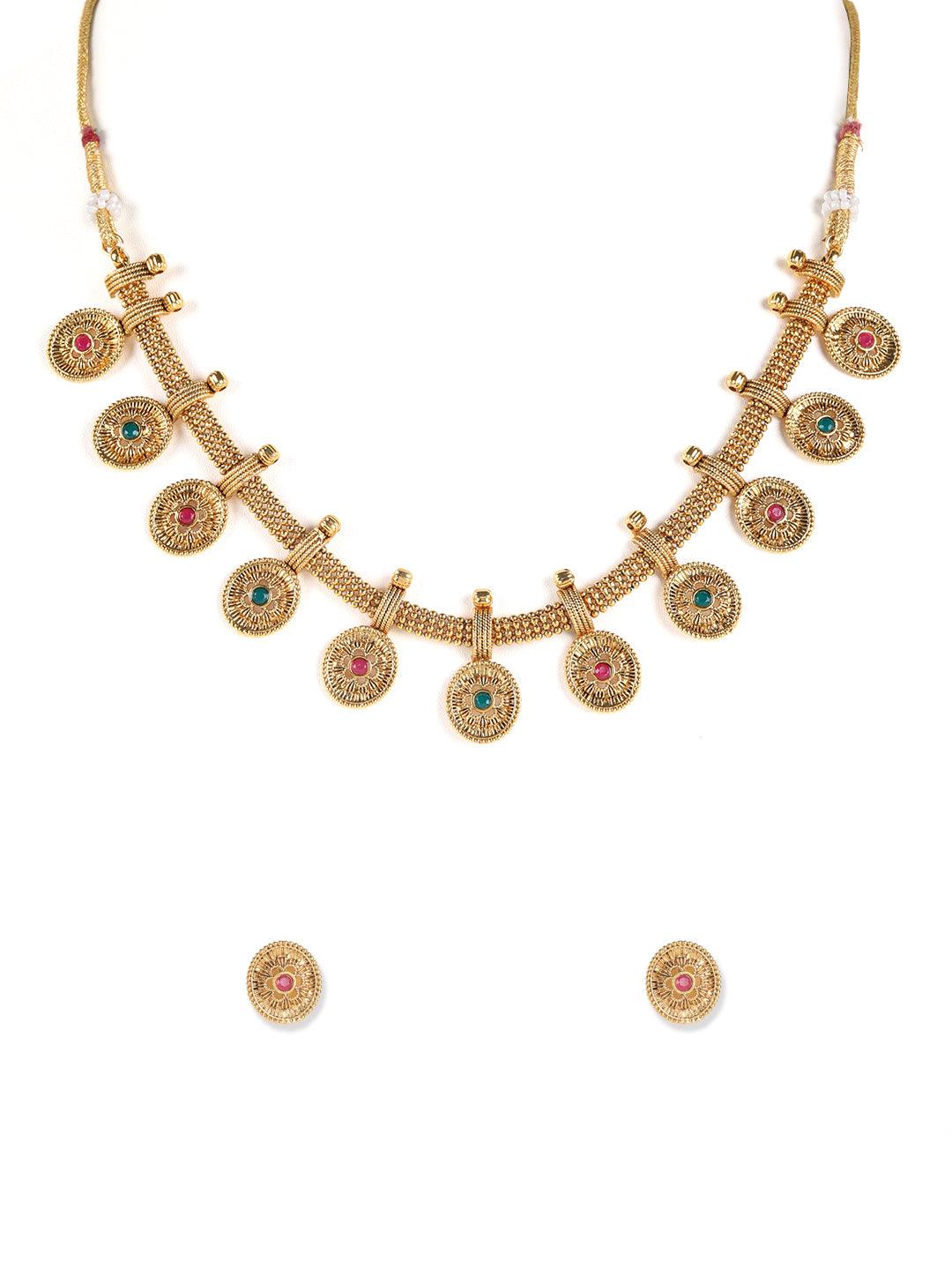 Women's Ruby & Green Gold-Plated Stone-Studded Handcrafted Jewellery Set - Jazz and Sizzle - Indiakreations