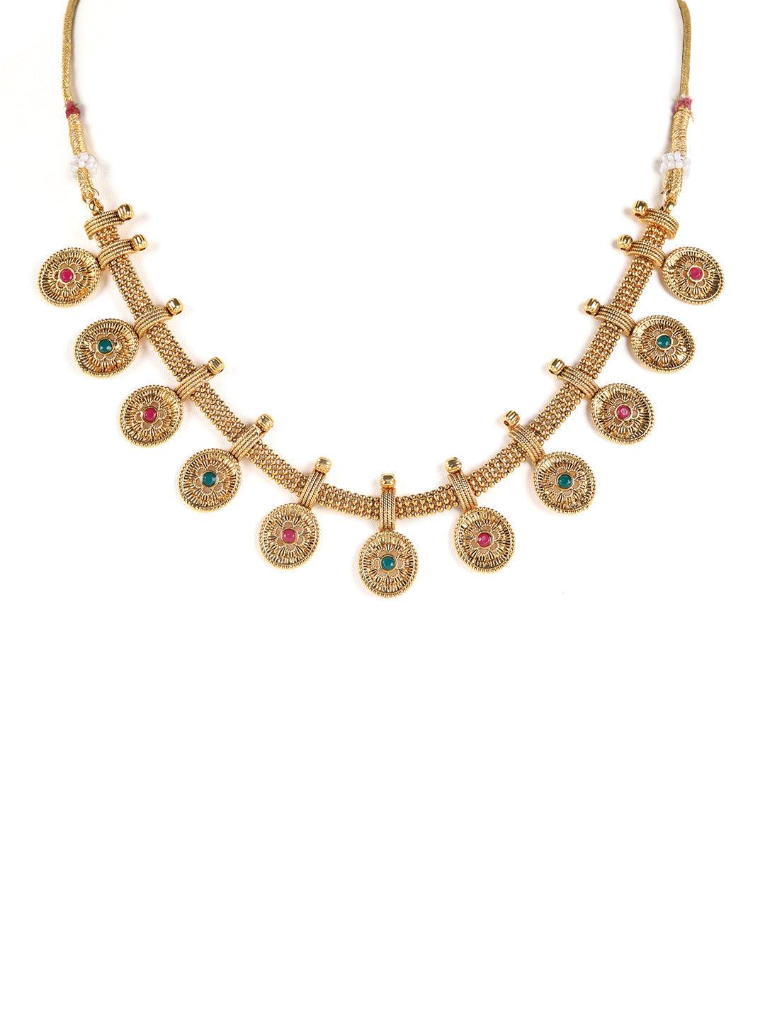 Women's Ruby & Green Gold-Plated Stone-Studded Handcrafted Jewellery Set - Jazz and Sizzle - Indiakreations