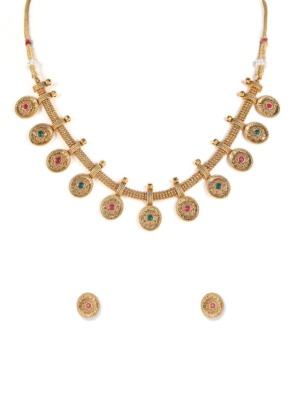 Women's Ruby & Green Gold-Plated Stone-Studded Handcrafted Jewellery Set - Jazz and Sizzle