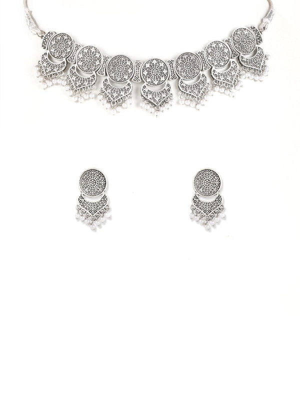 Women's Silver-Plated Chokers Necklace Jewellery Set - Jazz and Sizzle - Indiakreations