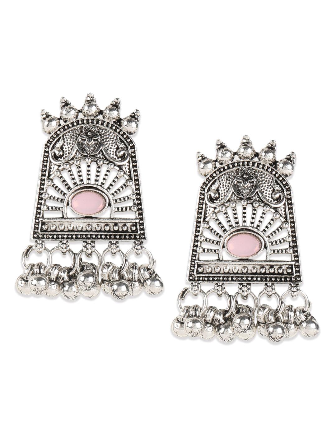 Women's Pink Stones Studded OxidisedSilver Plated Jewellery Set - Jazz and Sizzle - Indiakreations