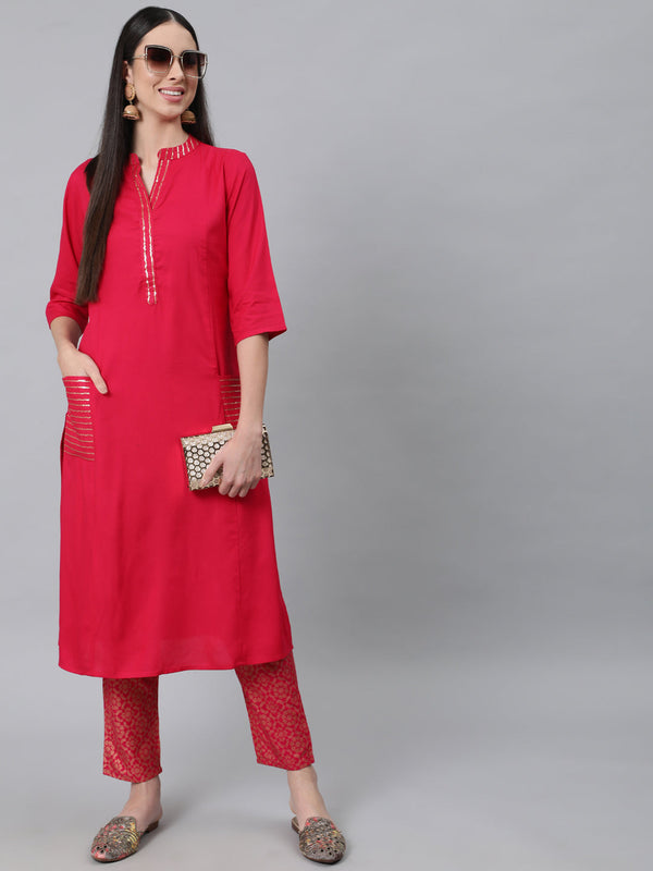 Women's Pink Kurta with Trousers - Anubhutee