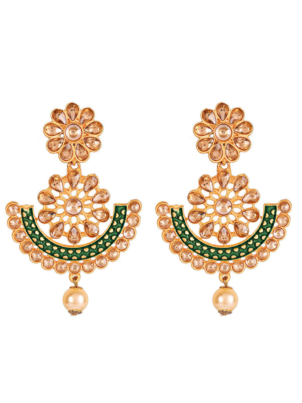 Women's Gold-Plated Meenakari Green Chandbali Earrings  - Jazz and Sizzle