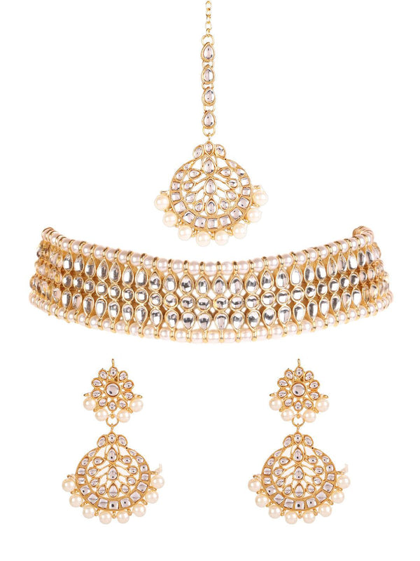 Women's Gold-Toned Kundan & Pearl Jewellery Set - Jazz and Sizzle - Indiakreations