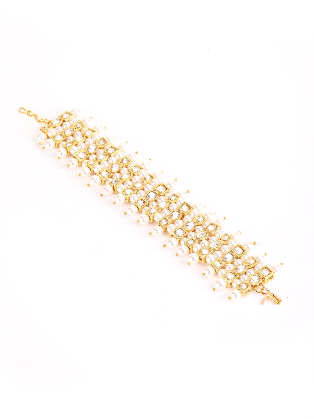 Women's Gold-Plated Pearl & Stone Studded Wraparound Bracelet - Jazz and Sizzle - Indiakreations