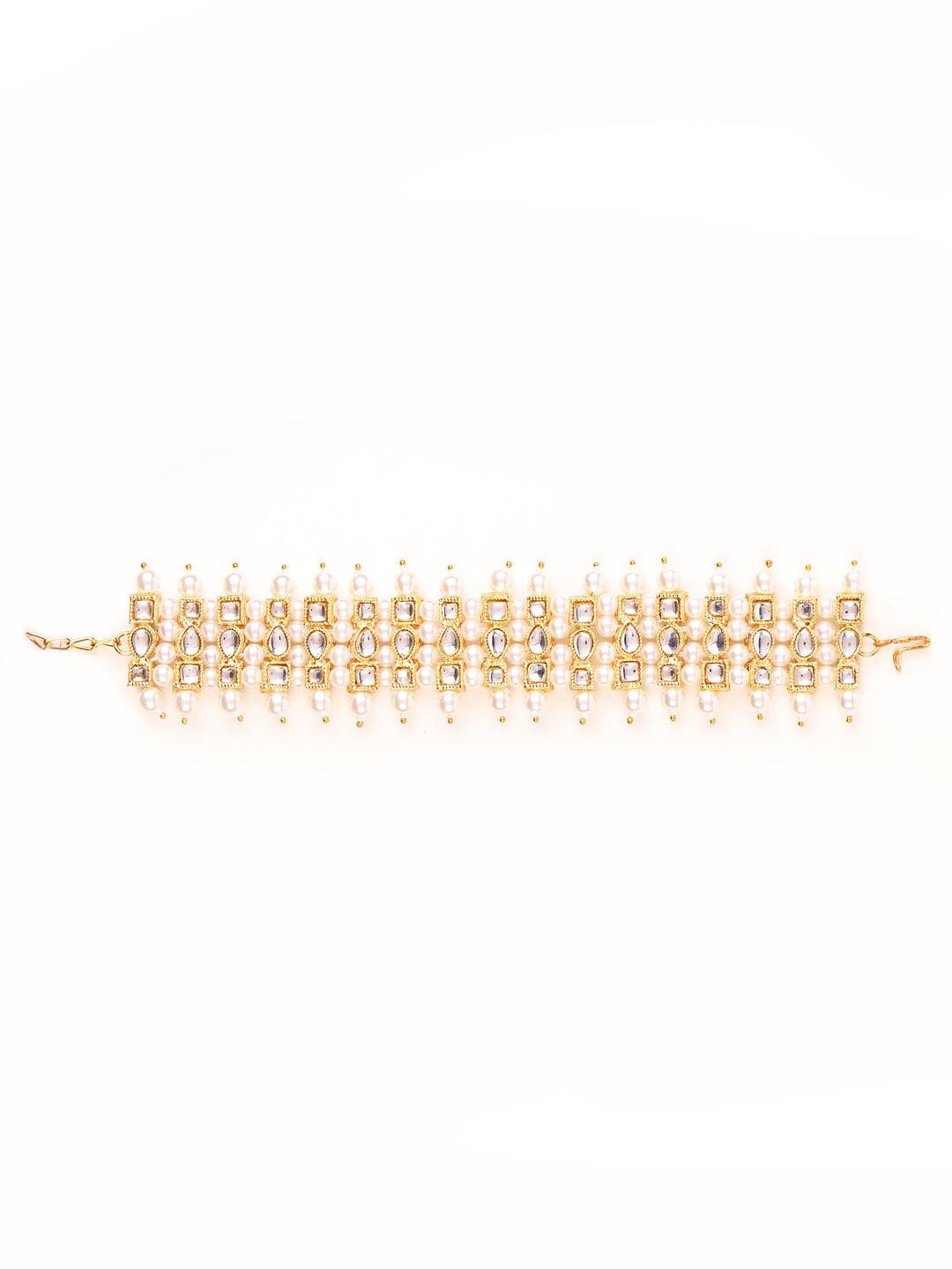 Women's Gold-Plated Pearl & Stone Studded Wraparound Bracelet - Jazz and Sizzle - Indiakreations