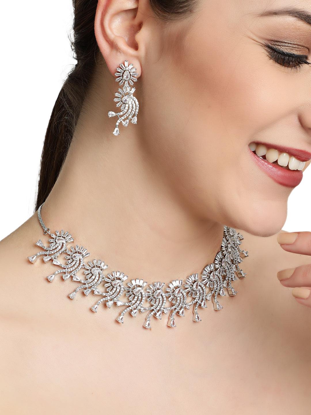 Women's Silver-Plated AD-Studded Handcrafted Jewellery Set - Jazz And Sizzle - Indiakreations