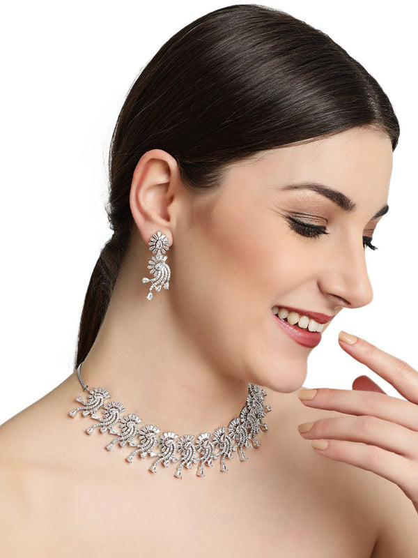 Women's Silver-Plated American Diamond Studded Handcrafted Jewellery Set - Jazz And Sizzle - Indiakreations