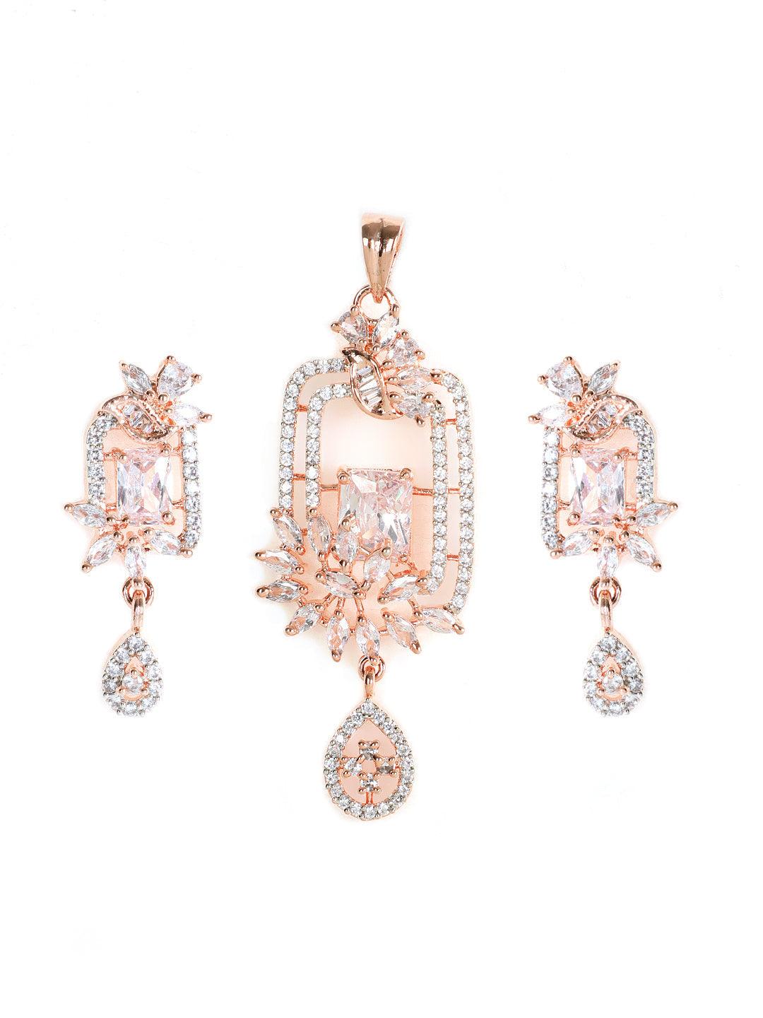 Women's Rose Gold Plated Handcrafted Zircon Stone Pendant Set - Jazz And Sizzle - Indiakreations