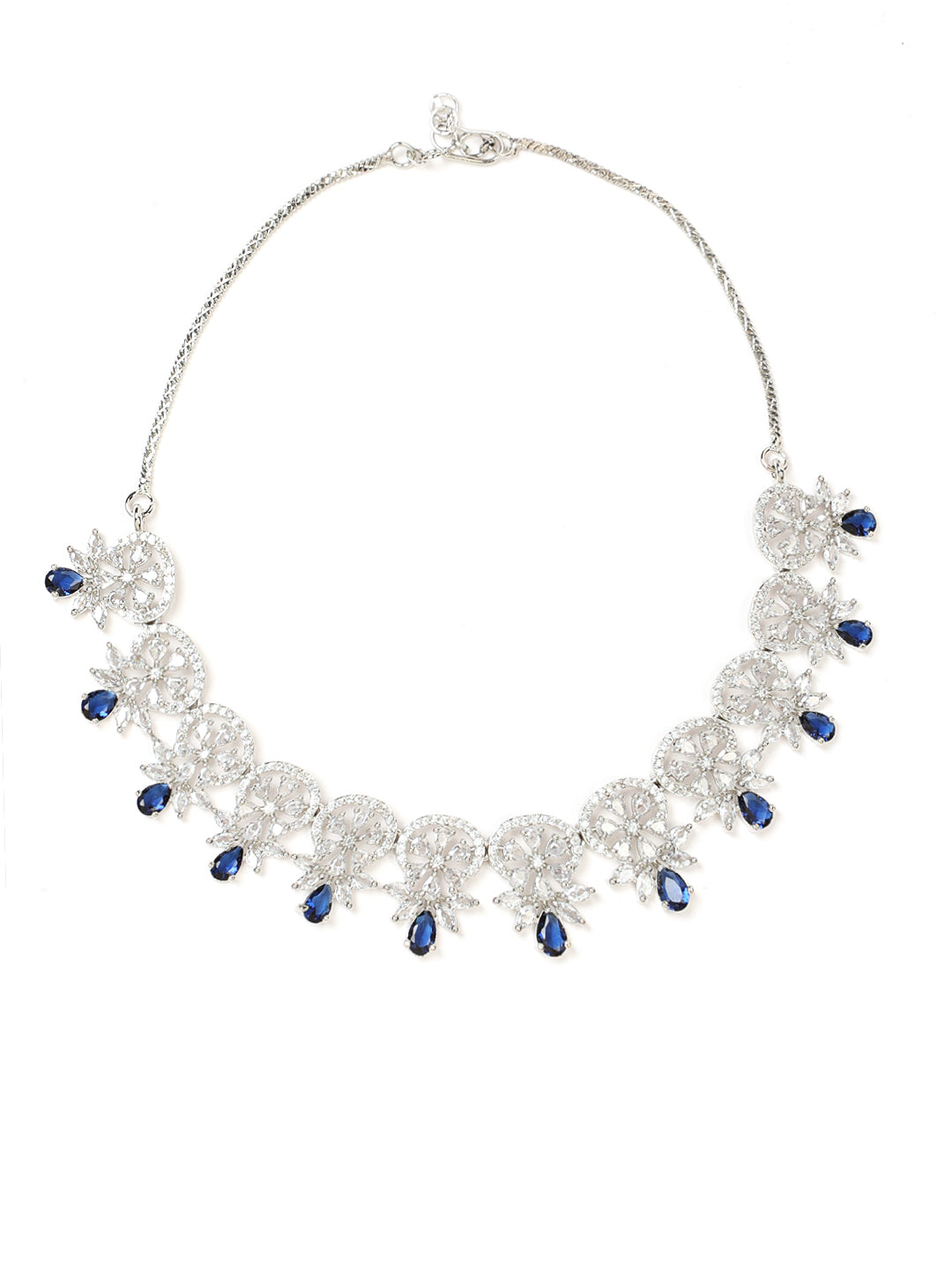 Women's Silver Plated Crystal Studded Blue American Diamond Handcrafted Necklace Set. - Jazz And Sizzle - Indiakreations