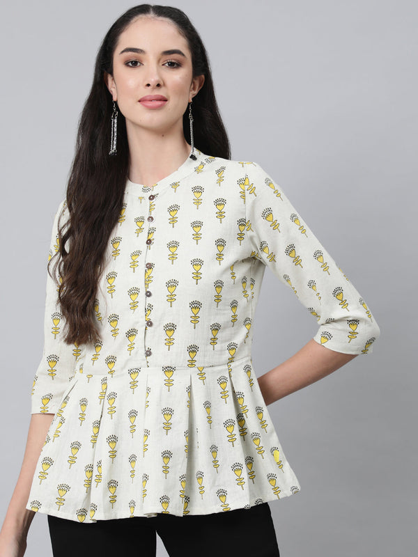 Women White Printed Cotton Top by Anubhutee (1 Pc Set)