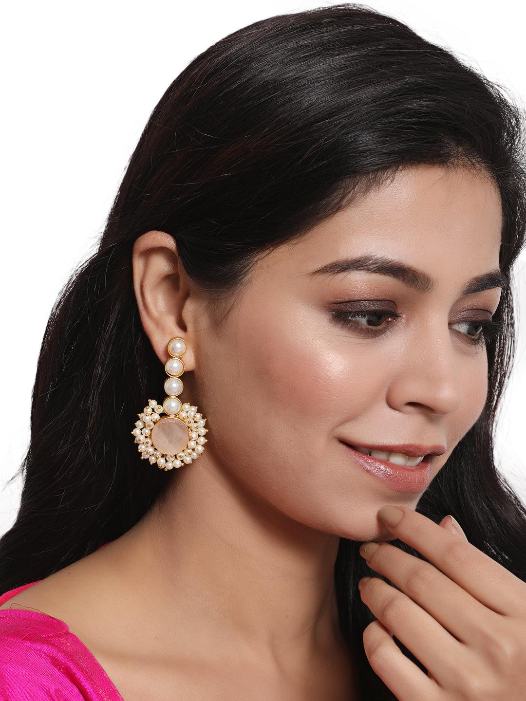 Women's White Contemporary Drop Earrings - Jazz and Sizzle - Indiakreations