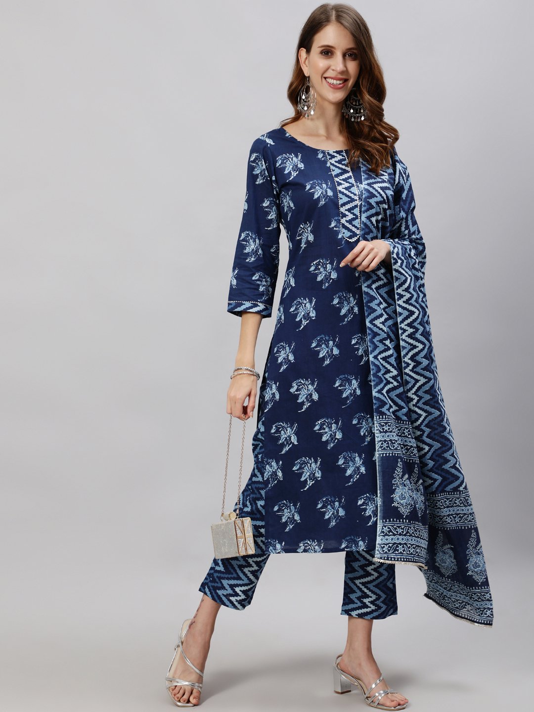 Women Blue Printed Suit Set by Anubhutee (3 Pc Set)