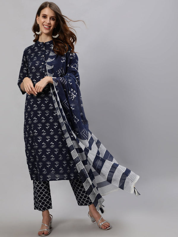 Women Blue Printed Suit Set by Anubhutee (Set of 3)