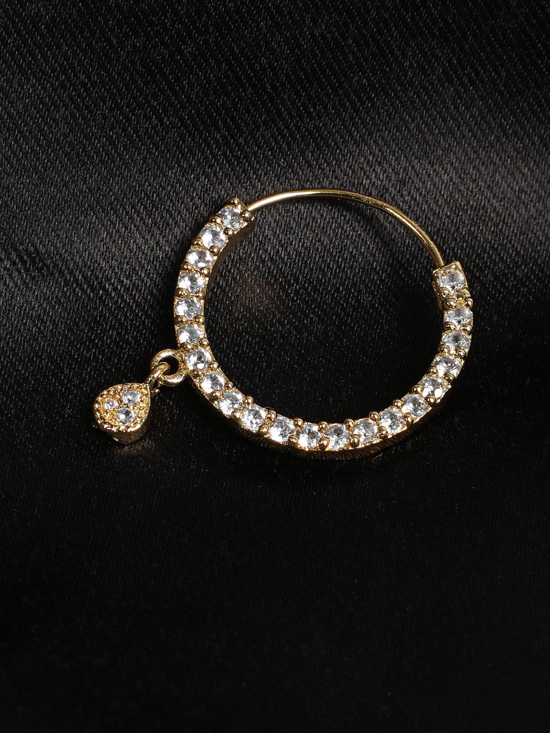 Women's Gold-Plated American Diamond Studded Traditional Nose Pins - Jazz and Sizzle - Indiakreations