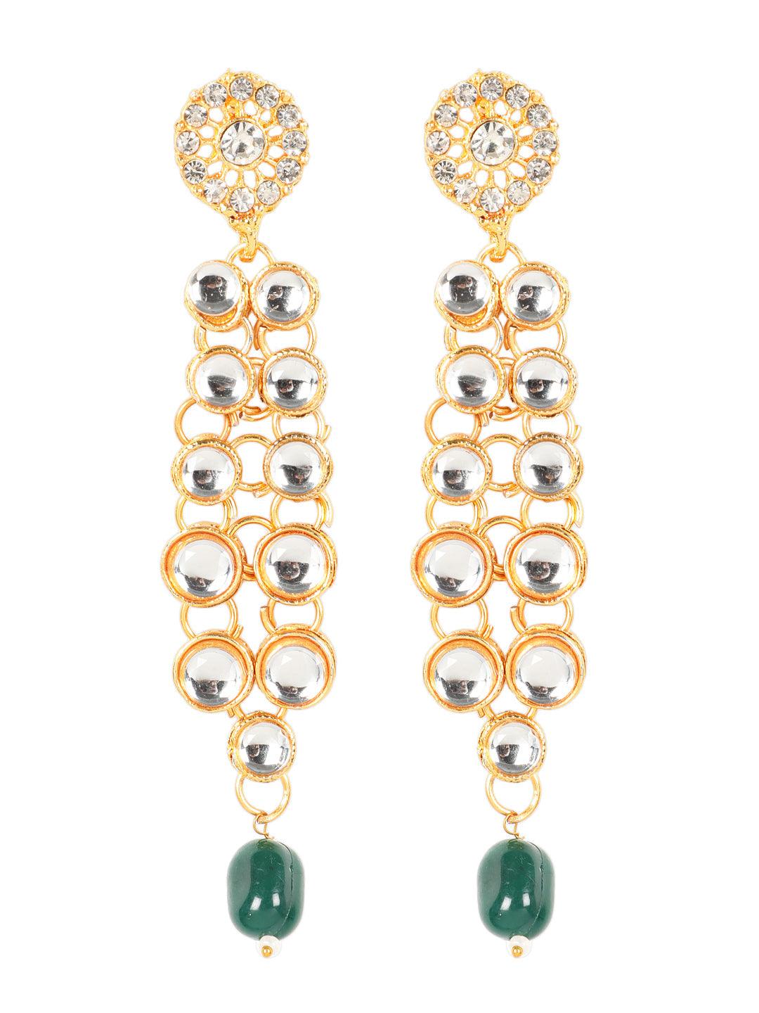 Women's Green Gold-Plated Bridal Kundan Layered Jewellery Set - Jazz and Sizzle - Indiakreations