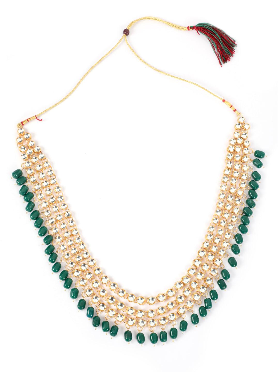 Women's Green Gold-Plated Bridal Kundan Layered Jewellery Set - Jazz and Sizzle - Indiakreations