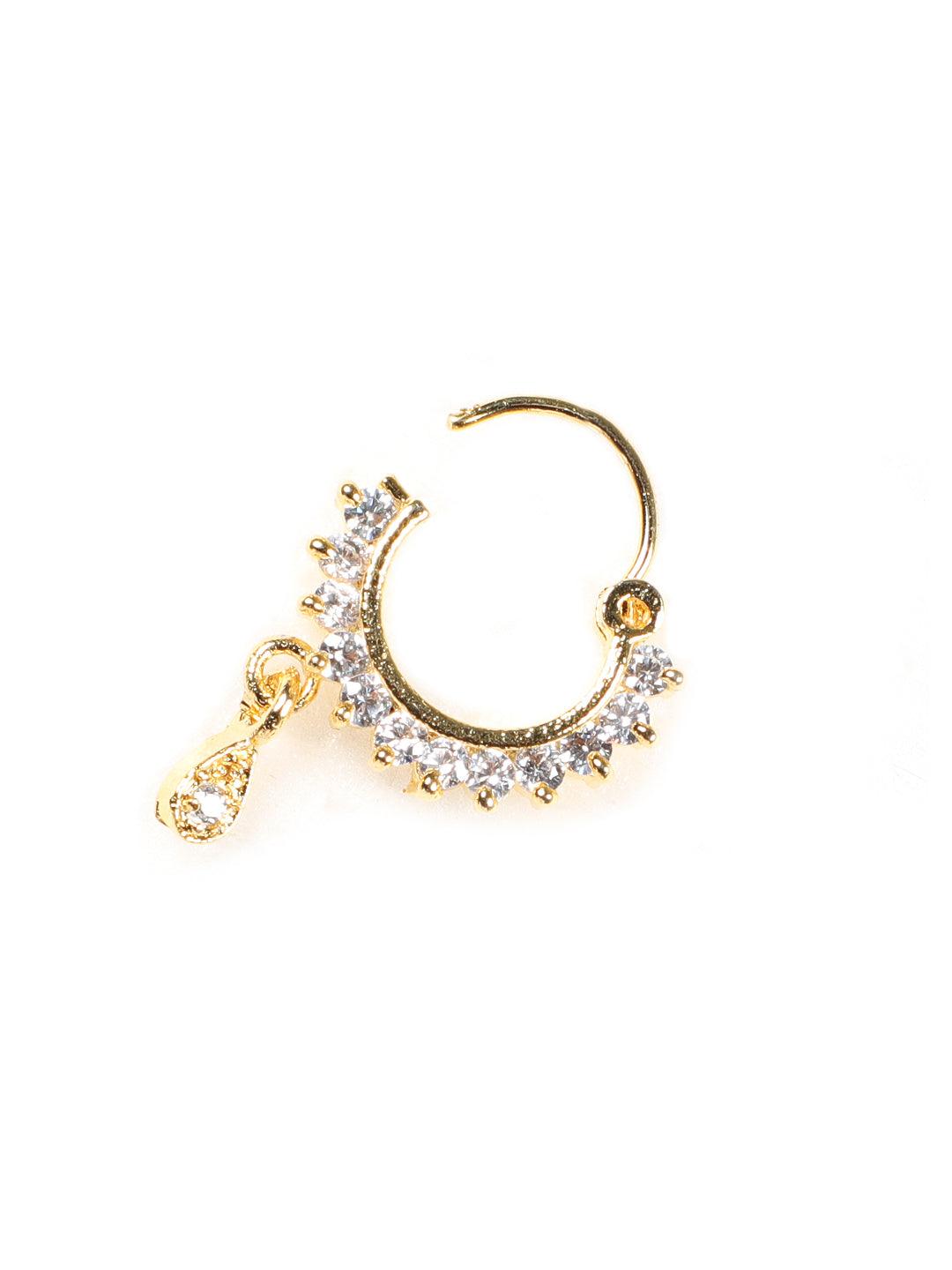 Women's Gold-Plated American Diamond Studded Traditional Nose Pins - Jazz and Sizzle - Indiakreations