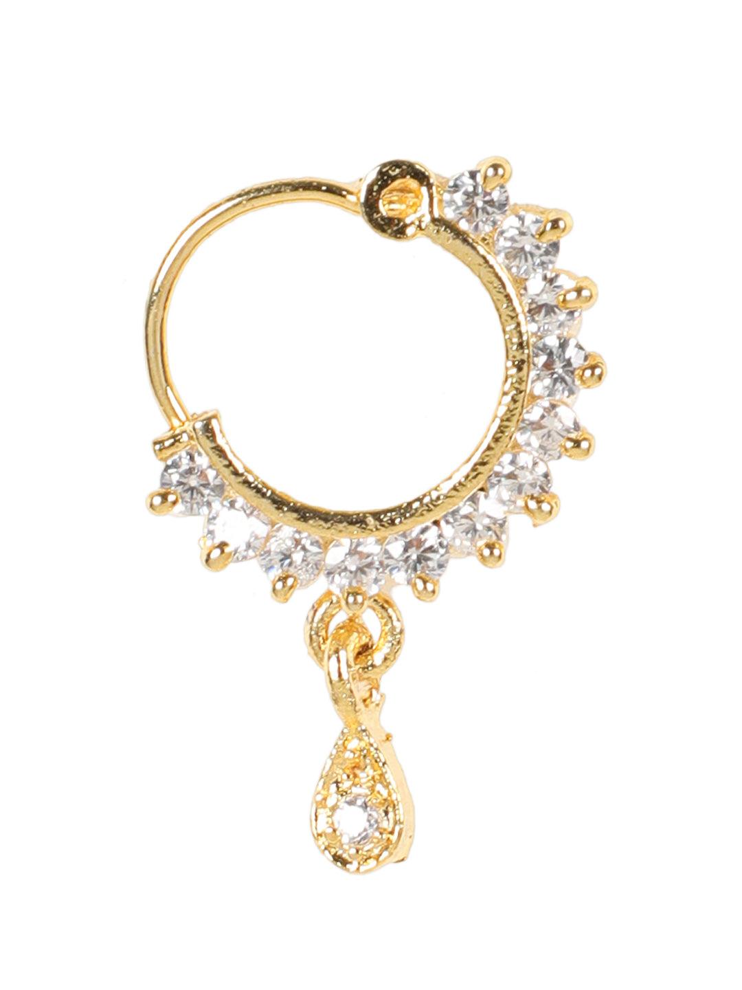 Women's Gold-Plated American Diamond Studded Traditional Nose Pins - Jazz and Sizzle - Indiakreations