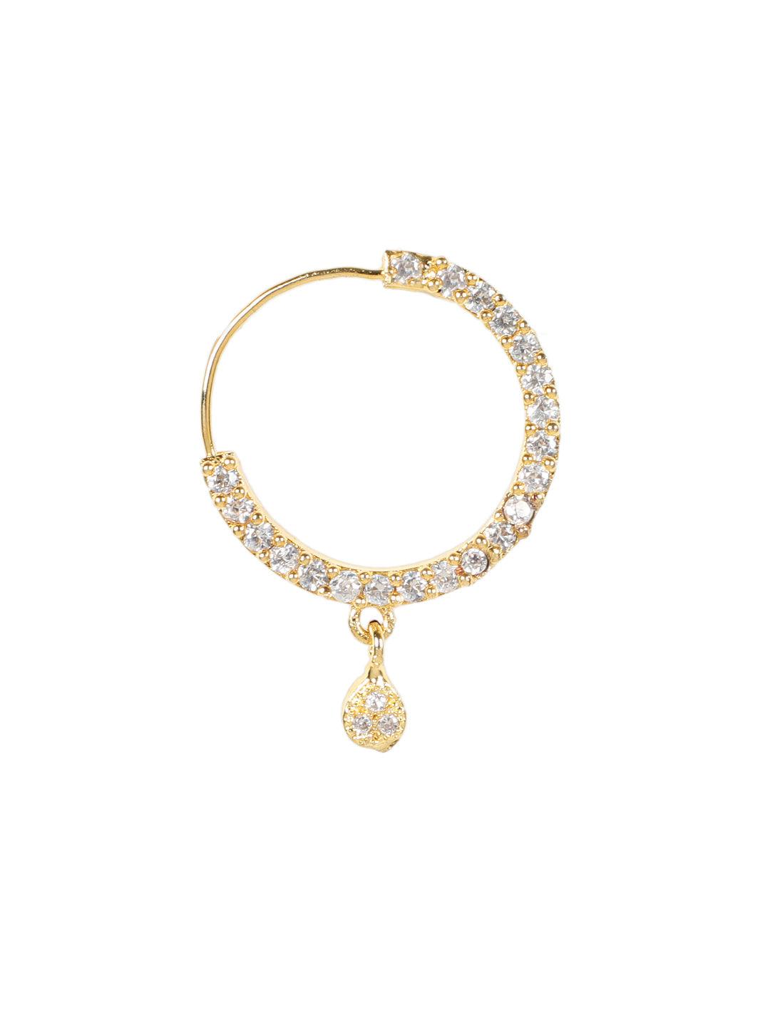 Women's Gold-Plated American Diamond Studded Traditional Nose Pins - Jazz and Sizzle - Indiakreations