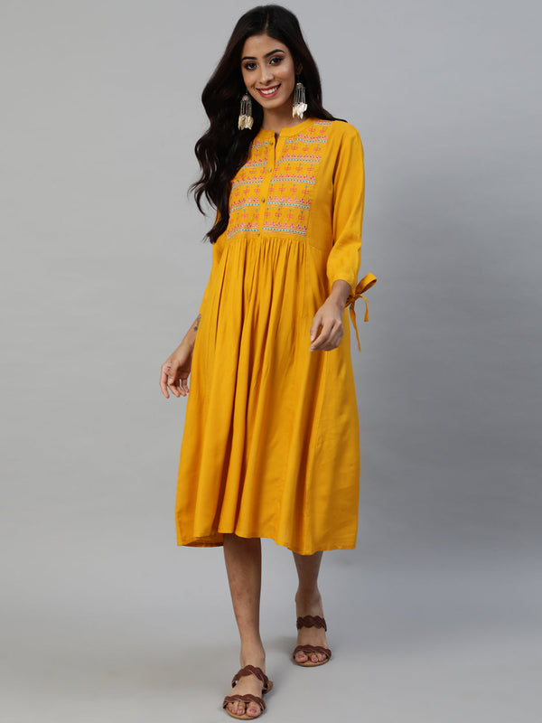 Women Yellow Anarkali Dress by Anubhutee (1 Pc Set)