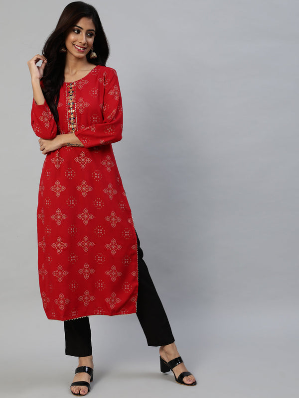 Women Red Printed Kurta with Pants  by Anubhutee (2 Pc Set)