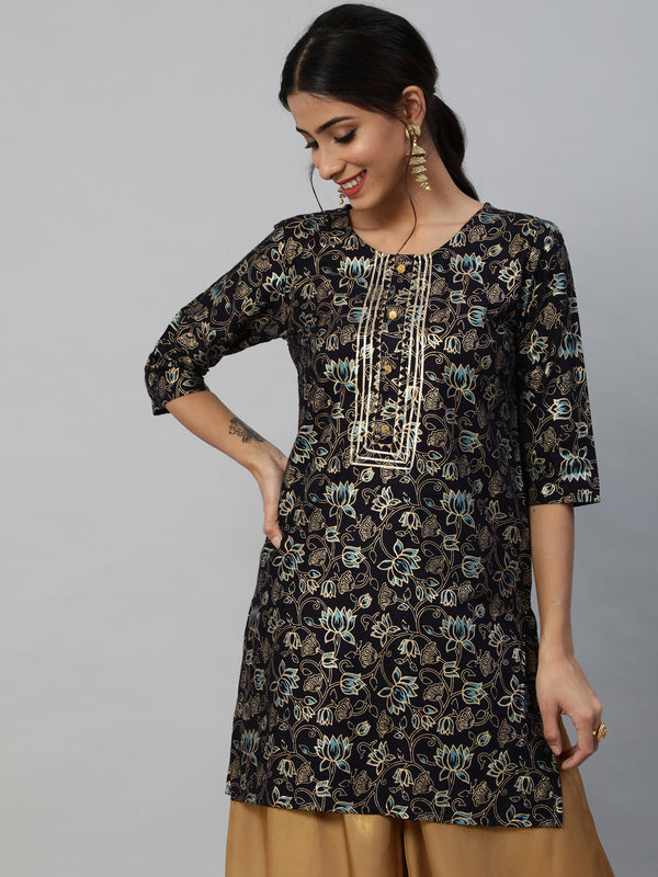 Women Black Printed Short Kurti by Anubhutee (1 Pc Set)