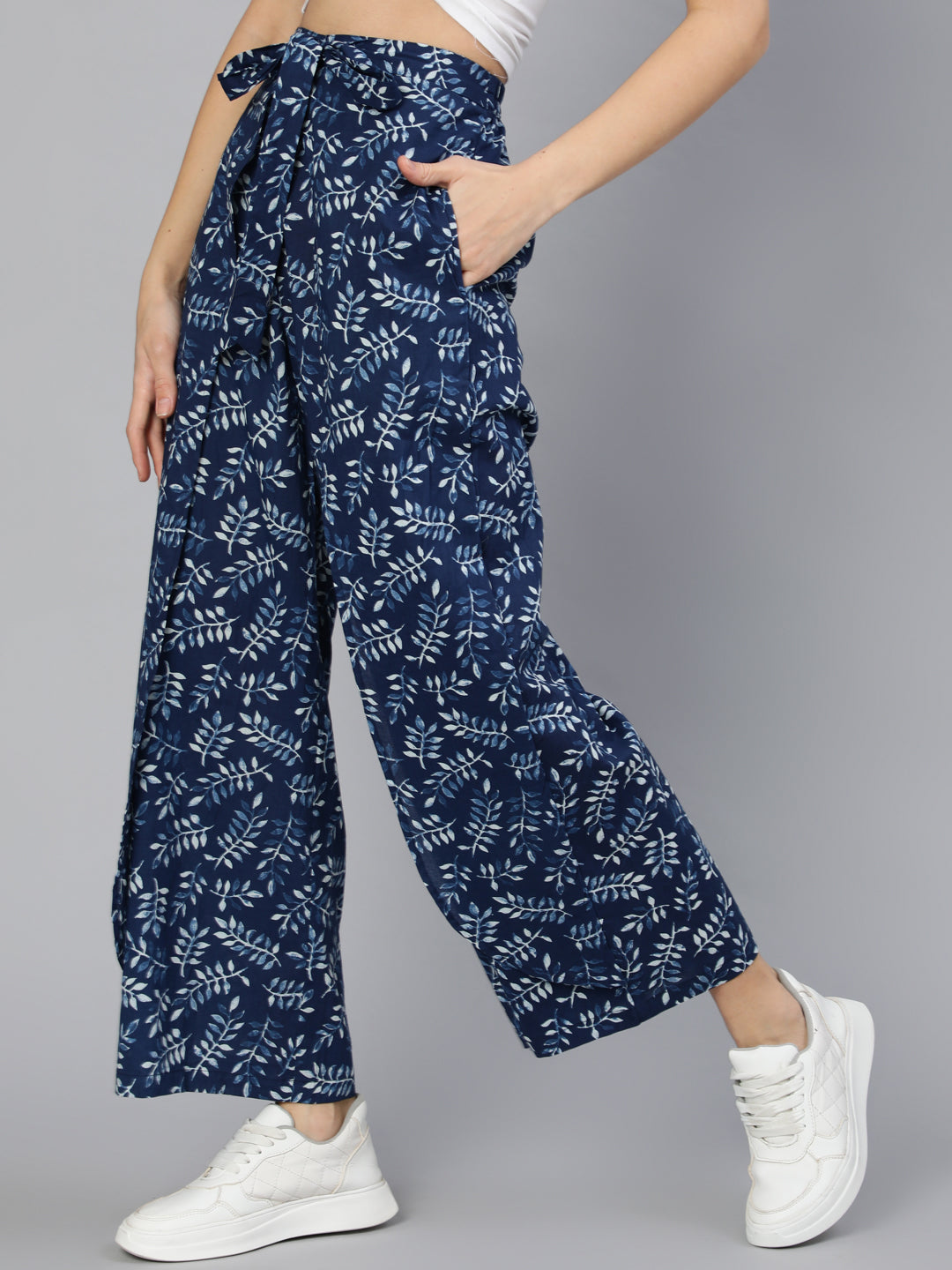 Women Blue Printed Plazo With Side Pockets | NOZ2TOZ - Made In INDIA.