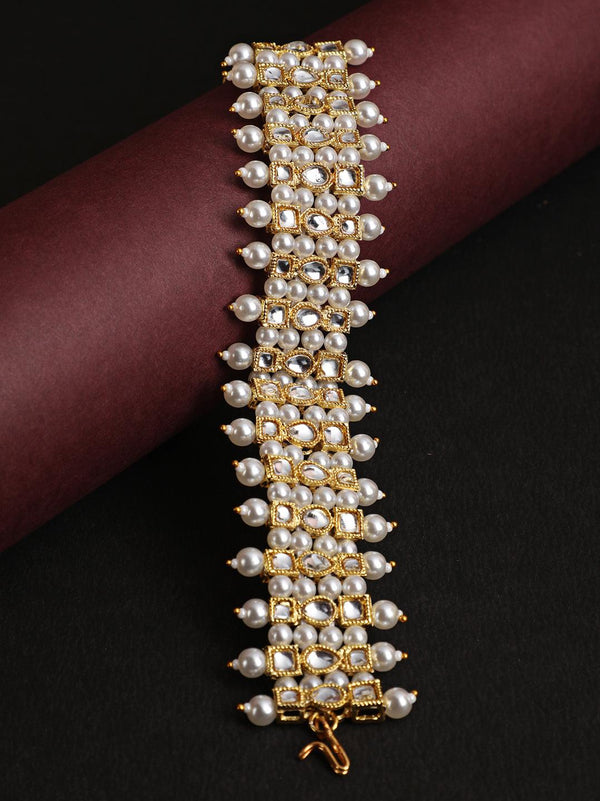 Women's Gold-Plated Pearl & Stone Studded Wraparound Bracelet - Jazz and Sizzle - Indiakreations