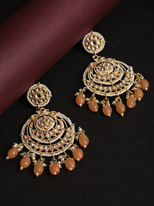 Women's Gold-Toned Pearl & Kundan Studded Crescent Shaped Chandbalis - Jazz and Sizzle